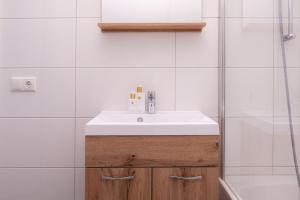 een badkamer met wastafel en douche bij Luxe Vakantiehuis Koekoek Veluwe in Nunspeet +32 foto's