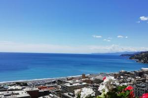 a view of a city and the ocean at la finestra sul mare in Genova