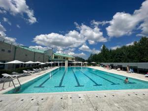 una grande piscina con una persona in acqua di Hotel Arezzo ASC ad Arezzo