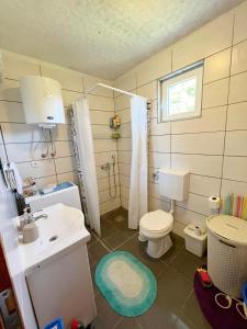 a bathroom with a white toilet and a sink at Dabanović House in Virpazar