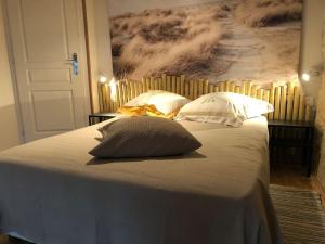een bed met een kussen erop in een slaapkamer bij Grand studio indépendant in Paulhan