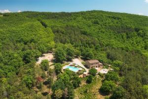 an aerial view of a house in the middle of a forest at PODERE SANTA CROCE 10, Emma Villas in Radicondoli
