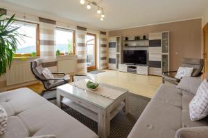 ein Wohnzimmer mit 2 Sofas und einem Couchtisch in der Unterkunft Ferienwohnung-Panoramablick -4 in Bodenmais