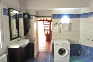 a bathroom with a washing machine and a sink at Orestis Mansion Skiathos in Skiathos +25 photos
