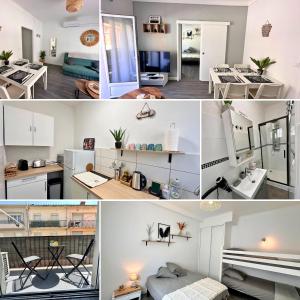 un collage de photos d'une chambre dans l'établissement Paradis - Hyper Centre, a deux pas de la Mer !, à Canet 6 autres photos