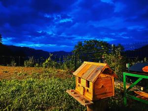 ein hölzernes Vogelhaus auf einem Feld in der Unterkunft Trabzon Mountain House-UZUNLU in Trabzon