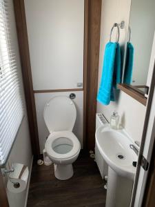 a small bathroom with a toilet and a sink at Tide Away Anderby Creek in Anderby