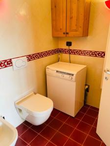 a small bathroom with a toilet and a sink at Haus Jomeity in Sillian