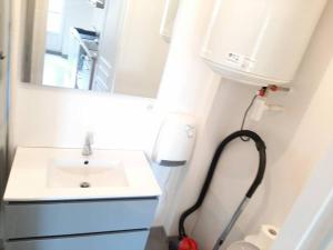 een badkamer met een wastafel en een spiegel bij studio hyper-centre confortable acces boite a clee parking in Castres
