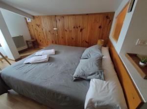 a bed with two pillows on it in a room at Naasara-Cerler in Cerler