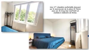 um quarto com uma cama e uma janela em Le belle vue – tout confort em Saint-Brieuc