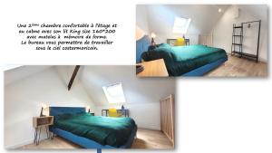 duas fotografias de um quarto com duas camas em Le belle vue – tout confort em Saint-Brieuc