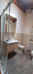 een badkamer met een wastafel en een toilet bij Col Rodella in Campitello di Fassa