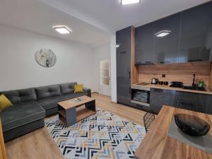- un salon avec un canapé et une table dans l'établissement Dom B Apartments, à Budva