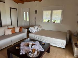 uma sala de estar com um sofá e uma mesa em Vaso's Paradise em Eretria