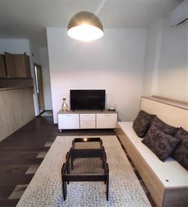 Una sala de estar con un sofá y un televisor. en Ohrid Apartment, en Ohrid