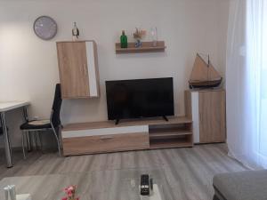 a living room with a flat screen tv on a wall at H&F apartmani in Vir