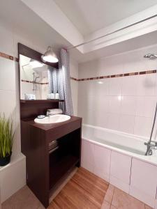 a bathroom with a sink and a bath tub at Appartement 10 MIN de Disneyland Paris in Montévrain