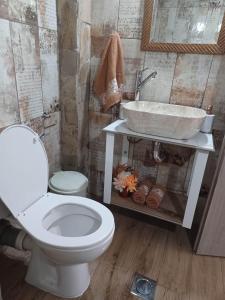 a bathroom with a white toilet and a sink at IL TRAMONTO APARTMENT 1 in Kanali