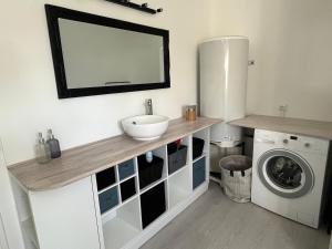 a bathroom with a sink and a washing machine at Vivez proche du port de plaisance - 2 chambres - Calme in Le Havre