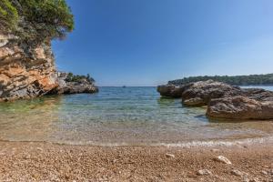 uma praia com pedras e o oceano num dia claro em Villa and Apartments Milos em Zaton