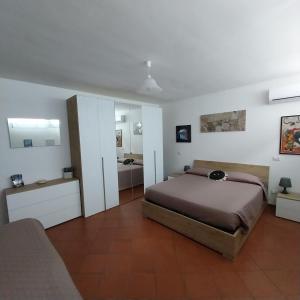 1 dormitorio con 1 cama grande y espejo en La Casa di Mosè, en Vigna di Valle