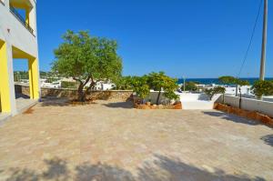a large patio with a tree on the side of a building at B&B Lu Cantoru in Marina di Pescoluse