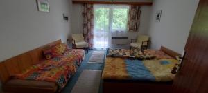 a bedroom with two beds and a window at Penzion Svojanov in Svojanov