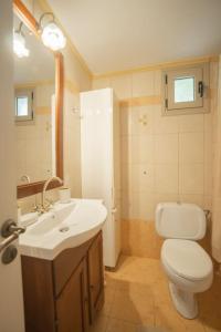a bathroom with a white toilet and a sink at Mulberry tree villa in Agios Nikolaos