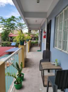 a balcony with a table and chairs and plants at Terrazas de Miguel Apartment in Iriga City