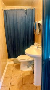 a bathroom with a sink and a toilet and a shower at Crestwood Motel in Burlington