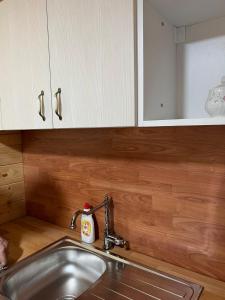a kitchen sink with a bottle of soap on it at Milica 1 Mezdrejska 87 in Kalna +26 photos