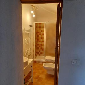 een badkamer met een toilet en een wastafel bij Cà di Pippo "Riccio" appartamento Loc Boragni Orco Feglino in Vezzi Portio