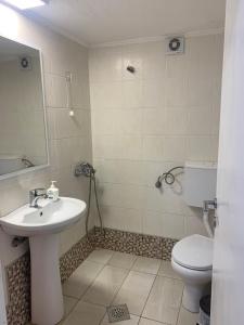 uma casa de banho com um lavatório e um WC em Asprovalta M em Asprovalta