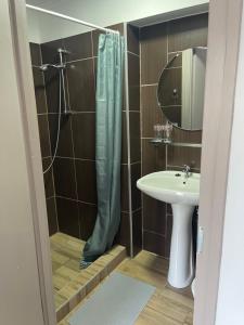 a bathroom with a sink and a shower at Villa Gabino in Balatonberény