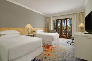班達楠榜的住宿－喜來登楠榜酒店，酒店客房设有两张床和电视。