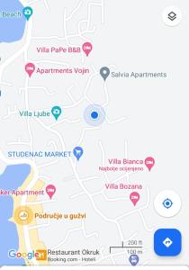 een kaart van de locaties van Ville Pagina bij Apartmani Manuela in Okrug Gornji