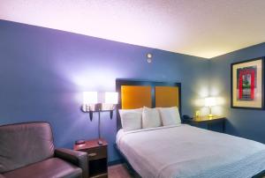 una camera d'albergo con letto e sedia di Homestyle Studio Suites ad Annapolis