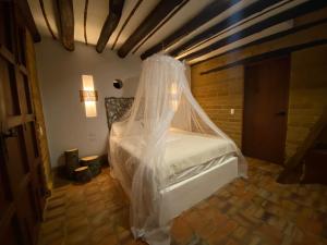 - une chambre avec un lit et une moustiquaire dans l'établissement Estancia Arboreto - Reserva Natural, à Barichara