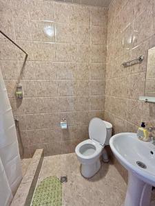 La salle de bains est pourvue de toilettes et d'un lavabo. dans l'établissement Elegance, à Sighnaghi