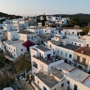 an aerial view of a city with white buildings at Hytra view house in Kýthira