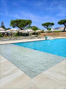 uma grande piscina com cadeiras e guarda-sóis em Hotel Vianello em Lido di Jesolo