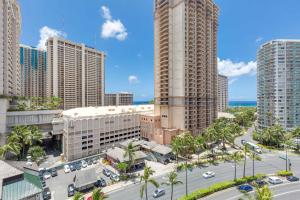 an aerial view of a city with tall buildings at CASTLE at Palms at Waikīkī in Honolulu