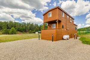 une petite maison en bois installée au-dessus d'un champ dans l'établissement Tiny Home 5 Mi to New Mexico Skies Observatories, à Mayhill