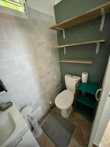 a small bathroom with a toilet and a sink at Ti bijou in Baie-Mahault