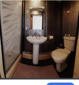 a bathroom with a sink and a toilet at Windsor House Hotel in Blackpool