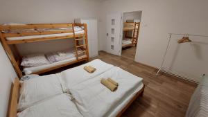 ヴェレフラトにあるApartmán Velehradの小さなお部屋で、二段ベッド2組が備わります。
