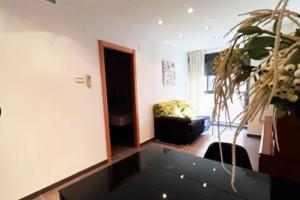 uma sala de estar com um sofá e uma planta em Apartamento cerca del mar en Castellon em Grao de Castellón