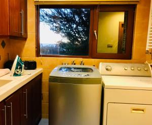 una pequeña cocina con fregadero y lavavajillas en Suite abierta todo el año con vistas al campo, lago y ciudad, en Puerto Varas
