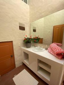 a bathroom with a sink and a large mirror at Casa Don Pancho in Cuernavaca